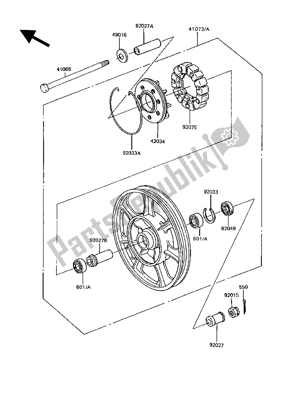 Tutte le parti per il Mozzo Posteriore del Kawasaki GT 750 1992