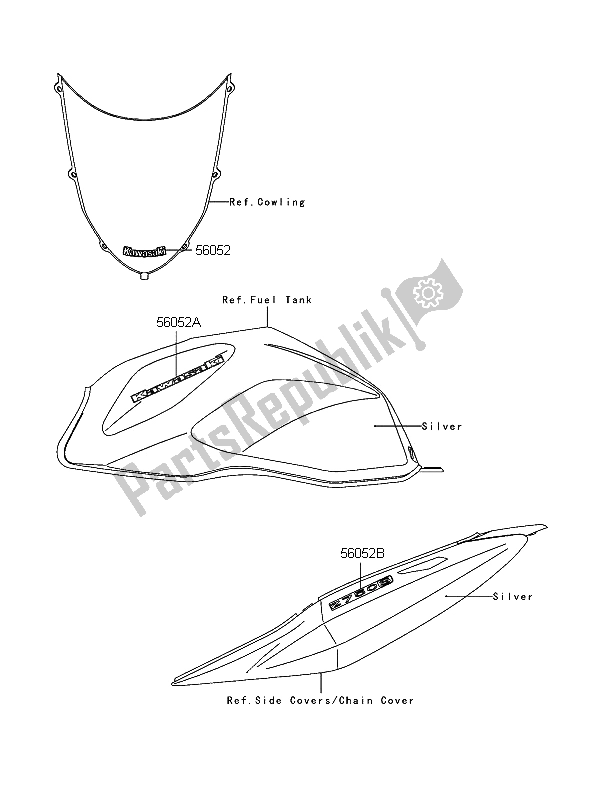 Tutte le parti per il Decalcomanie (argento) del Kawasaki Z 750S 2006