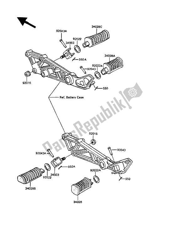 All parts for the Footrests of the Kawasaki GPZ 305 Belt Drive 1989