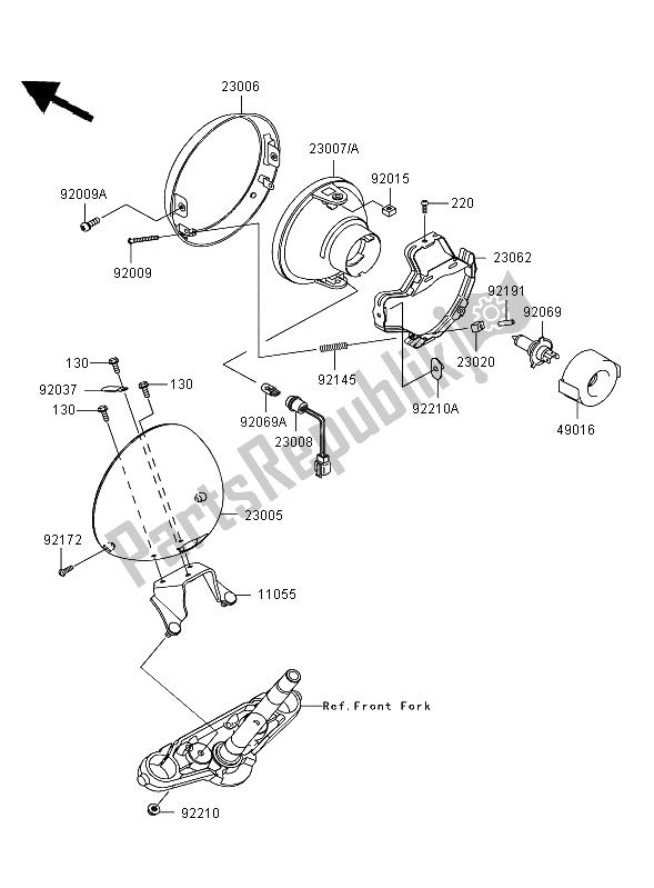 All parts for the Headlight of the Kawasaki VN 900 Classic 2009