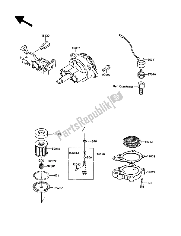 Tutte le parti per il Pompa Dell'olio del Kawasaki EL 250 1989