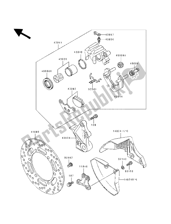 Tutte le parti per il Pinza Posteriore del Kawasaki Tengai 650 1991