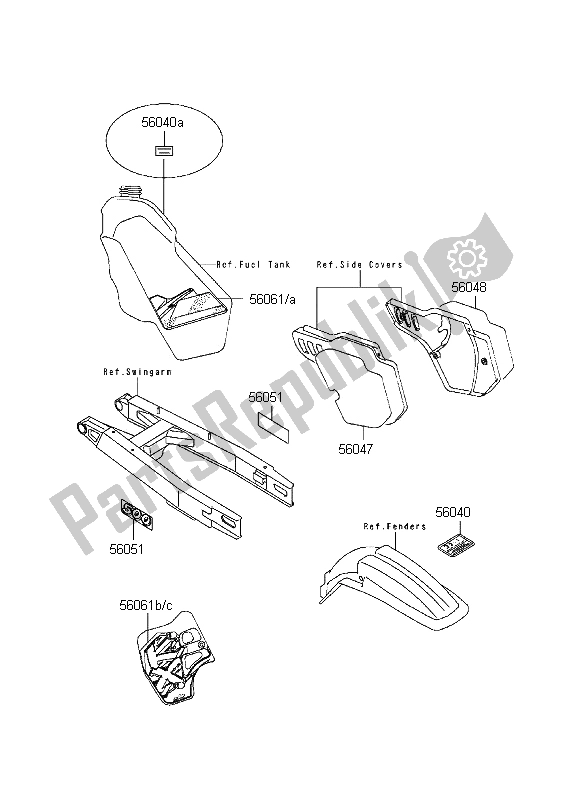 All parts for the Labels of the Kawasaki KX 500 1995