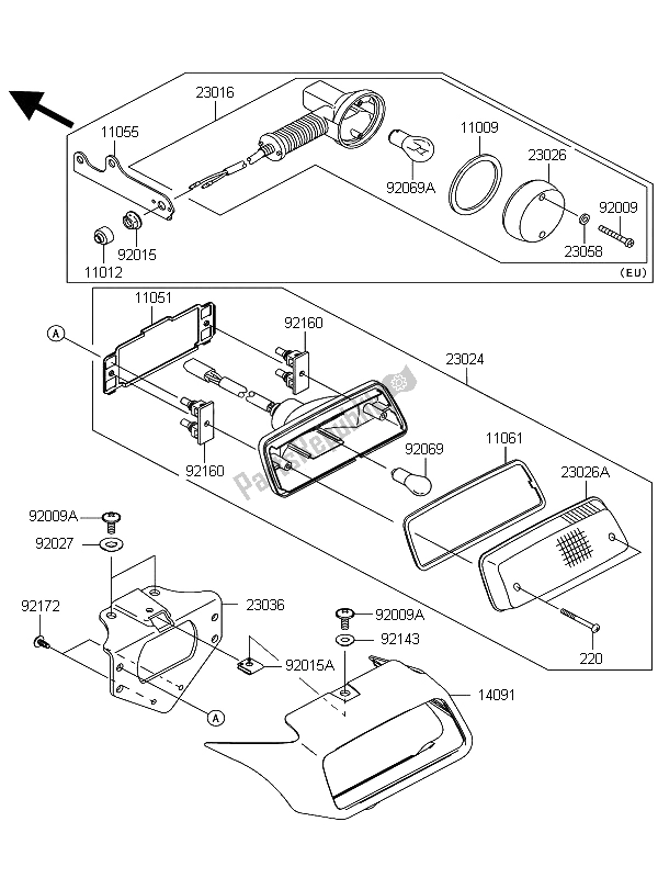 All parts for the Taillight of the Kawasaki KFX 700 2011