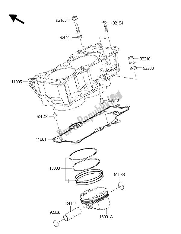 All parts for the Cylinder & Piston(s) of the Kawasaki ER 6N ABS 650 2015