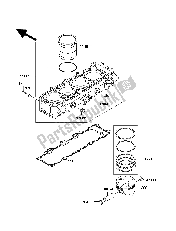 All parts for the Cylinder & Piston of the Kawasaki Ninja ZX 9R 900 1999