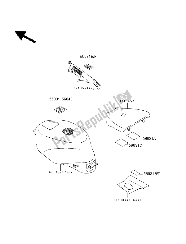 All parts for the Labels of the Kawasaki ZXR 750 1995