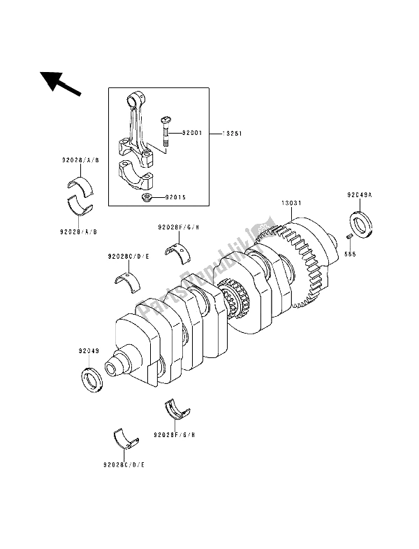 All parts for the Crankshaft of the Kawasaki Zephyr 1100 1993