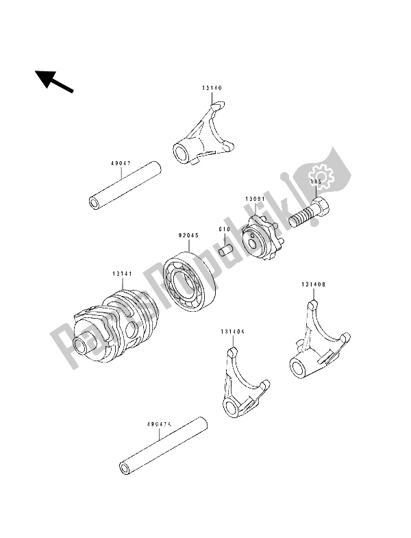 All parts for the Change Drum & Shift Fork of the Kawasaki KX 80 SW LW 1993