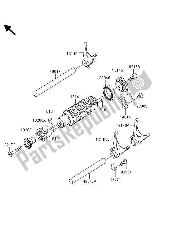 All parts for the Gear Change Drum & Shift Fork(s) of the Kawasaki ER 6N 650 2013