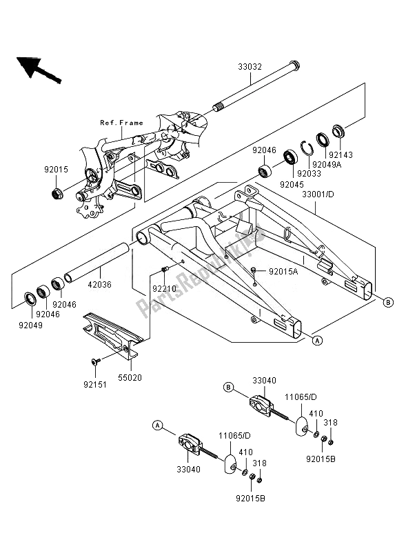 All parts for the Swingarm of the Kawasaki ER 6N 650 2007