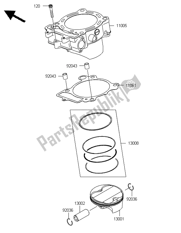 All parts for the Cylinder & Piston(s) of the Kawasaki KX 450 2013