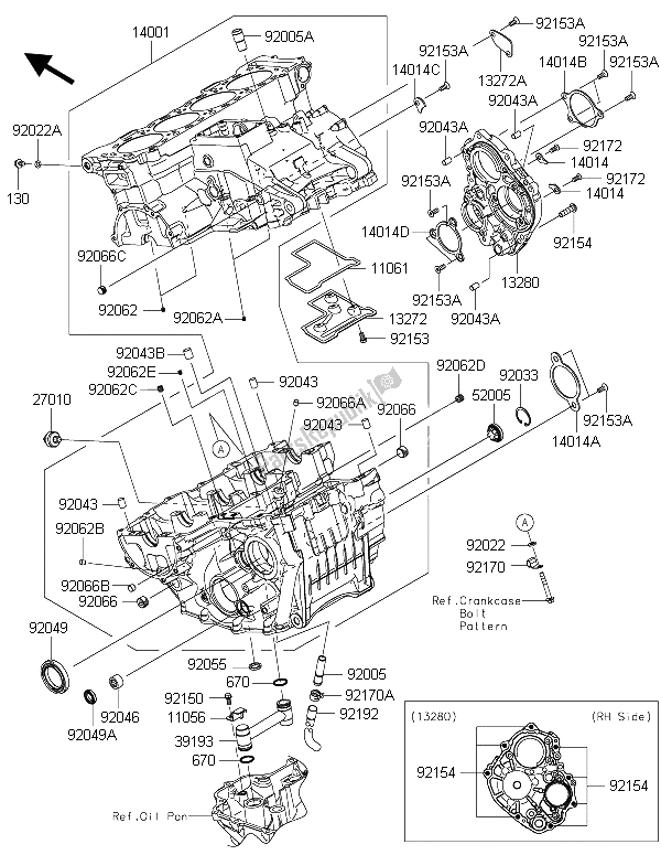 All parts for the Crankcase of the Kawasaki Ninja ZX 10R 1000 2015