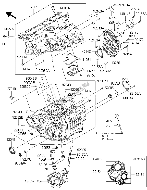 Todas las partes para Caja Del Cigüeñal de Kawasaki Ninja ZX 10R 1000 2015