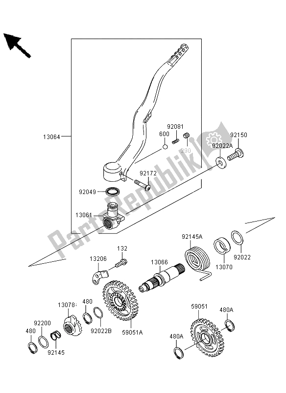 All parts for the Kickstarter Mechanism of the Kawasaki KLX 450R 2012