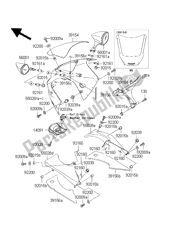 Tutte le parti per il Cuffia del Kawasaki Ninja ZX 12R 1200 2001