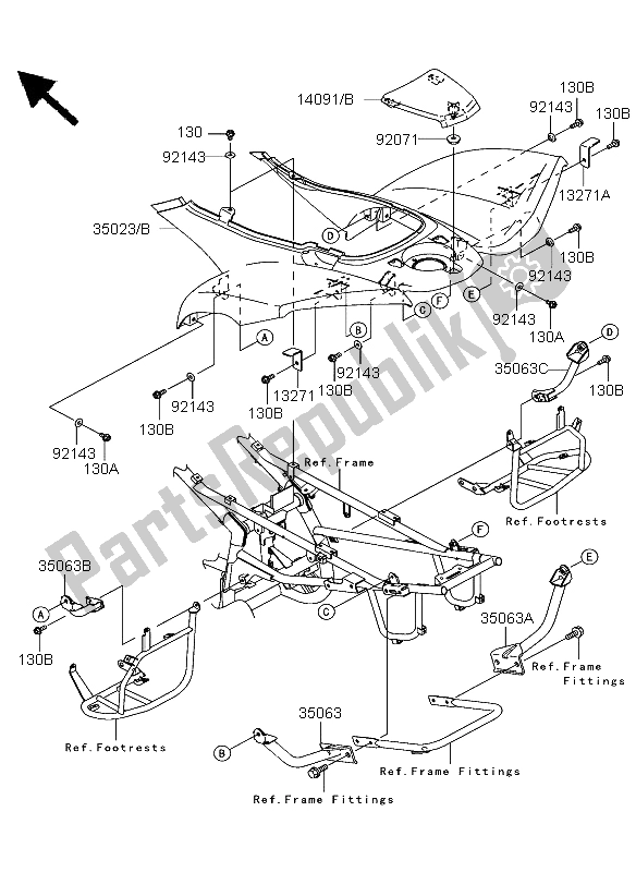 Alle onderdelen voor de Achterspatbord van de Kawasaki KFX 700 2004