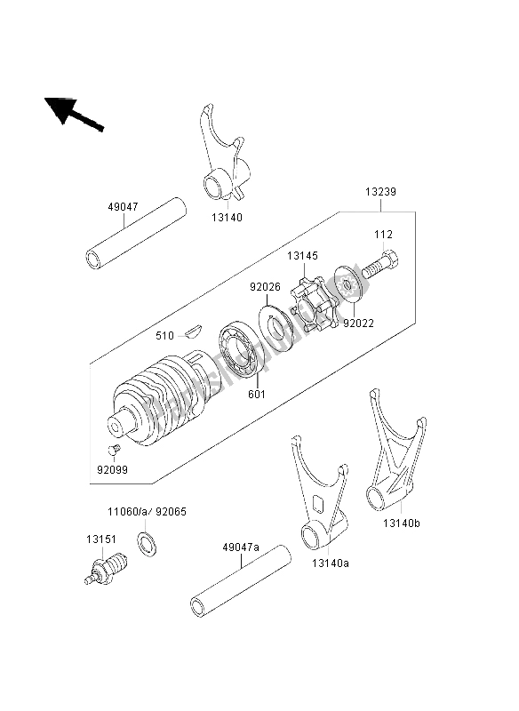 All parts for the Gear Change Drum & Shift Fork of the Kawasaki ZZR 600 2003