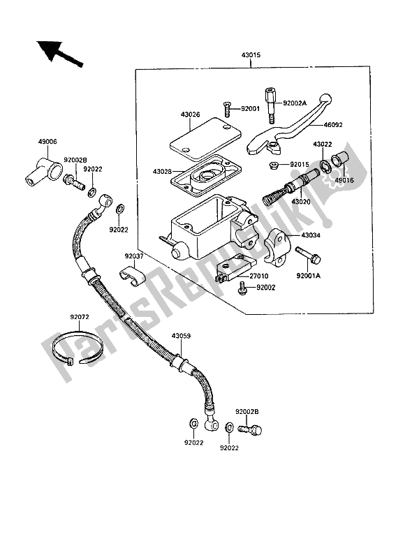 All parts for the Front Master Cylinder of the Kawasaki KLR 500 1987