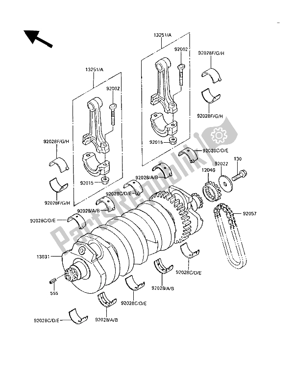 All parts for the Crankshaft of the Kawasaki ZL 1000 1987