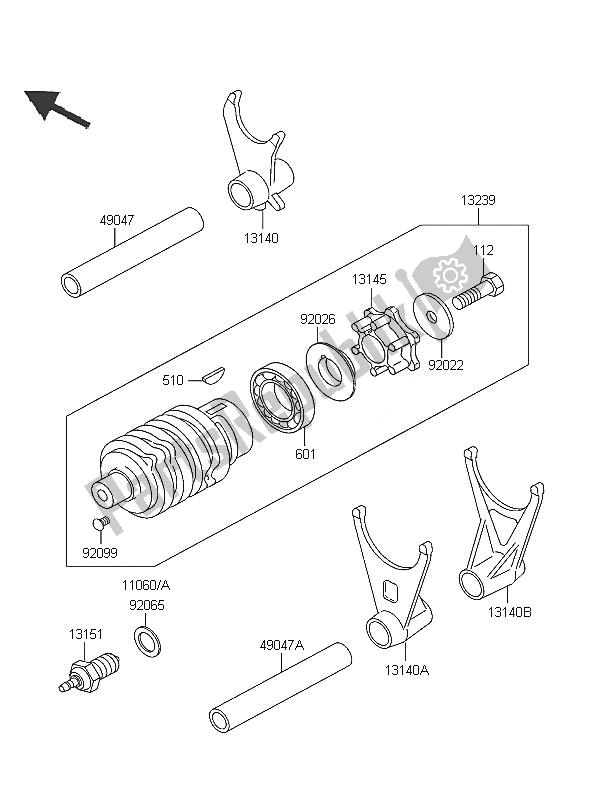 Todas as partes de Tambor De Mudança De Marcha E Garfo De Mudança do Kawasaki ZZR 600 2005