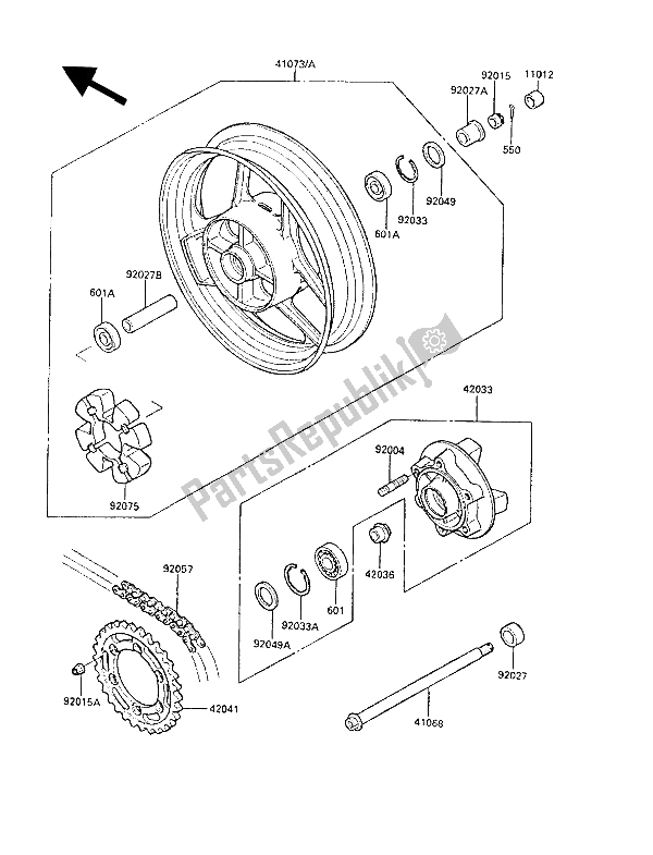 All parts for the Rear Hub of the Kawasaki GPZ 600R 1988