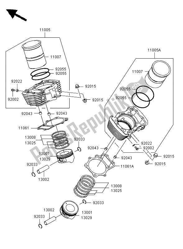 Toutes les pièces pour le Cylindre Et Piston du Kawasaki VN 1600 Mean Streak 2006