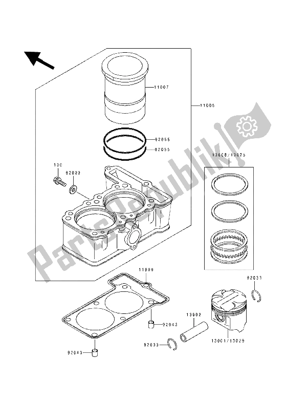 All parts for the Cylinder & Piston(s) of the Kawasaki EL 250E 1994