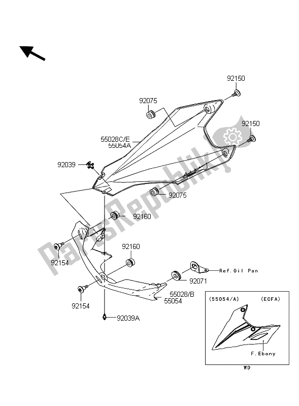 All parts for the Cowling Lowers of the Kawasaki Z 1000 ABS 2012