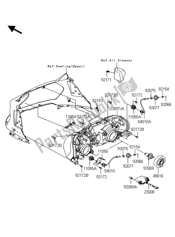 Alle onderdelen voor de Koplamp van de Kawasaki 1400 GTR ABS 2010