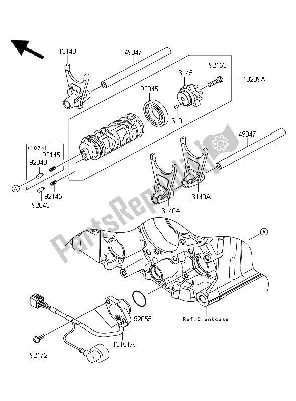 All parts for the Gear Change Drum & Shift Fork of the Kawasaki ZZR 1400 ABS 2007