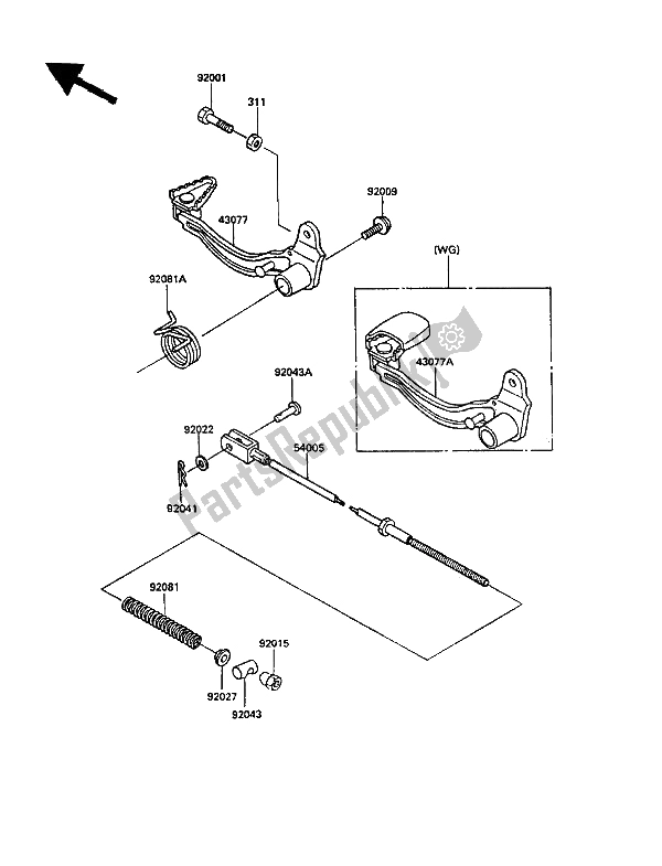 All parts for the Brake Pedal of the Kawasaki KLR 250 1988