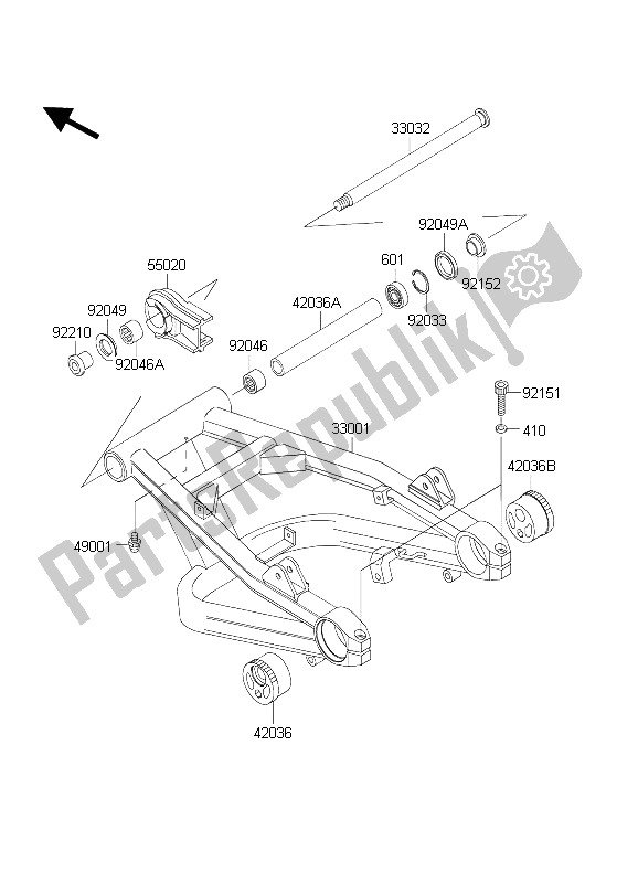 Tutte le parti per il Forcellone del Kawasaki ZXR 1200S 2004