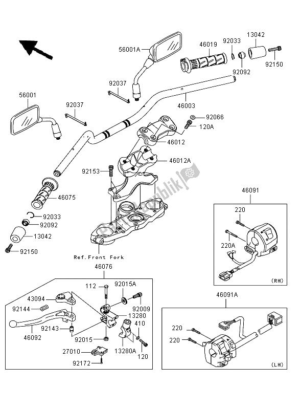 All parts for the Handle Bar of the Kawasaki Versys ABS 650 2009