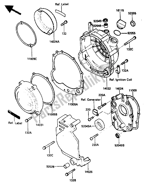 Tutte le parti per il Coperchio Del Motore del Kawasaki GPZ 600R 1986