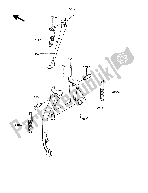 All parts for the Stand(s) of the Kawasaki GPZ 1000 RX 1987