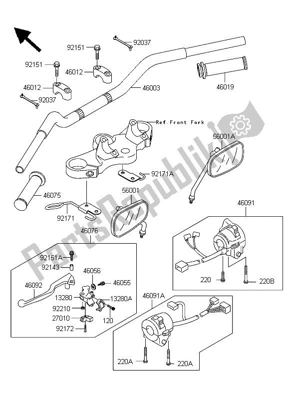 All parts for the Handlebar of the Kawasaki W 650 2006