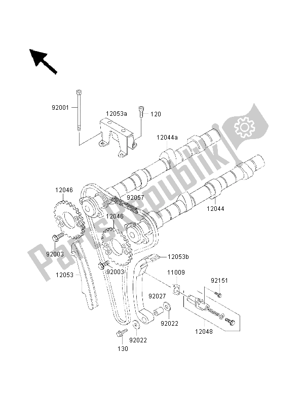 Alle onderdelen voor de Nokkenas En Spanner van de Kawasaki 1000 GTR 2000