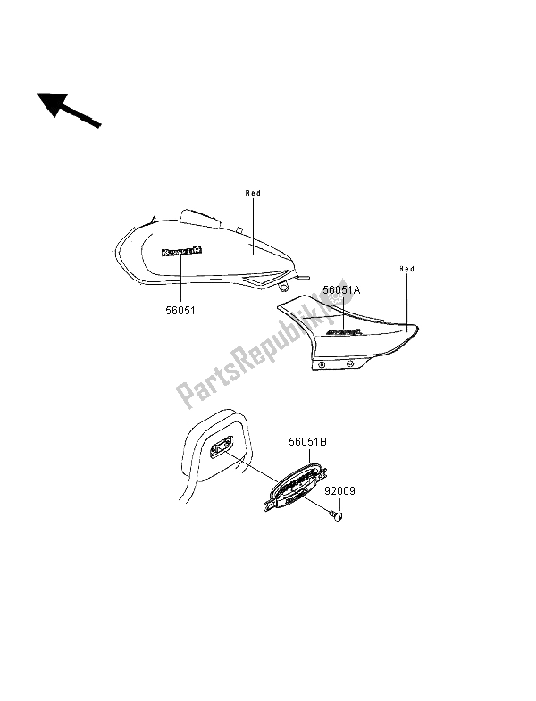 Alle onderdelen voor de Stickers (rood) van de Kawasaki Eliminator 125 1998