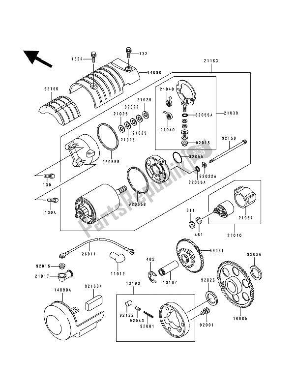 All parts for the Starter Motor of the Kawasaki Zephyr 550 1994