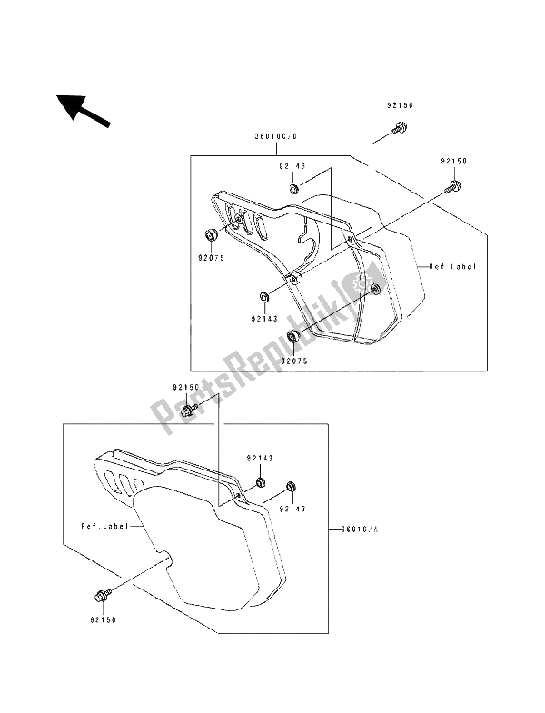 Tutte le parti per il Coperchio Laterale del Kawasaki KX 500 1989