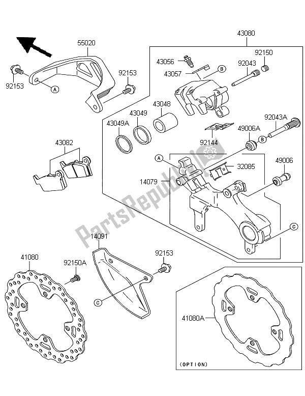 Tutte le parti per il Freno Posteriore del Kawasaki KX 125 2008
