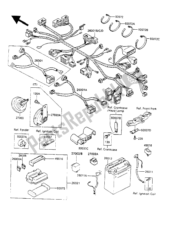All parts for the Electrical Equipment of the Kawasaki GPX 600R 1990