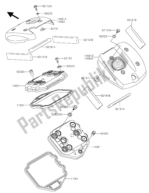 All parts for the Cylinder Head Cover of the Kawasaki Vulcan 900 Classic 2015