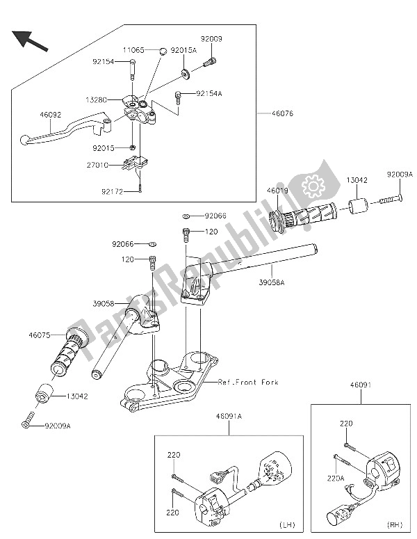 All parts for the Handlebar of the Kawasaki Ninja 300 2016