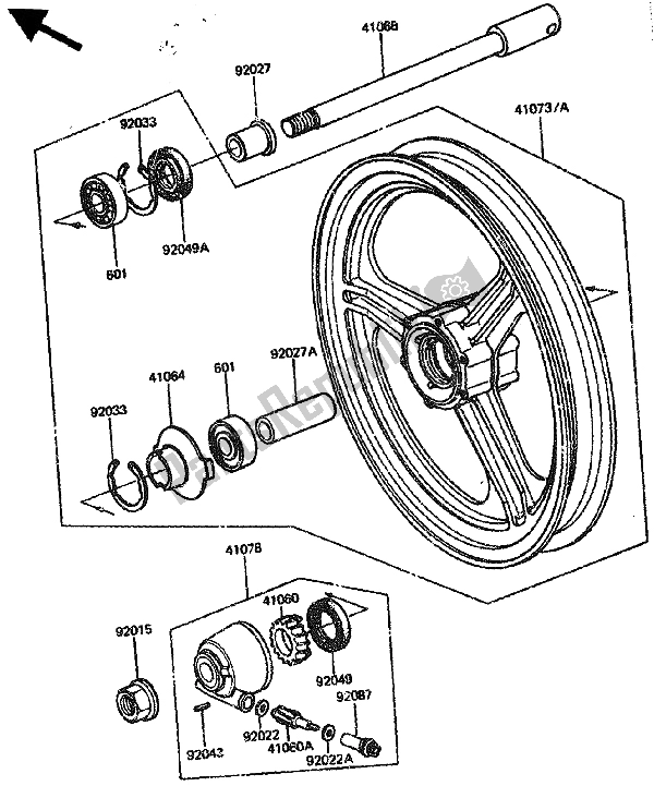 Todas as partes de Cubo Dianteiro do Kawasaki GPZ 1100 1985