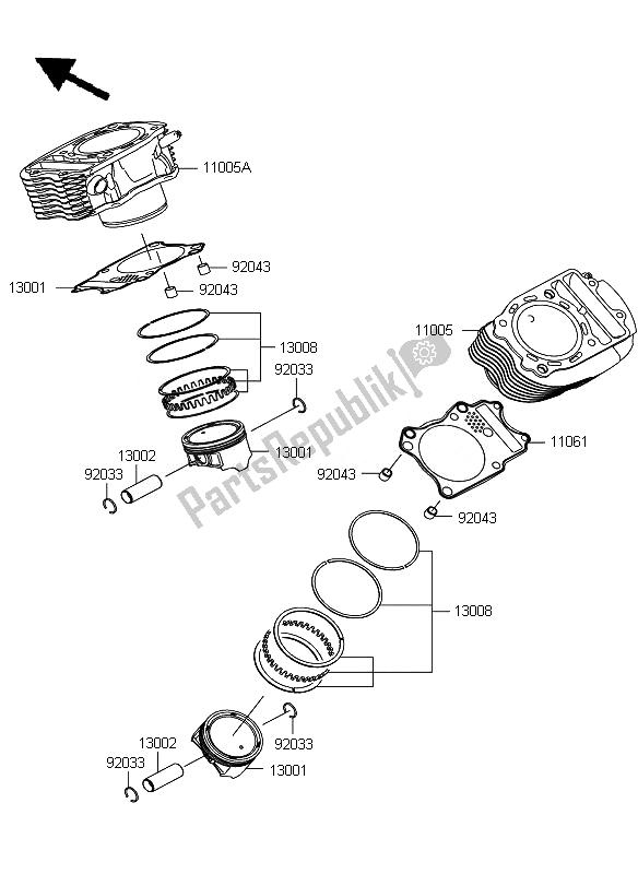 Toutes les pièces pour le Cylindre Et Pistons du Kawasaki VN 900 Custom 2007