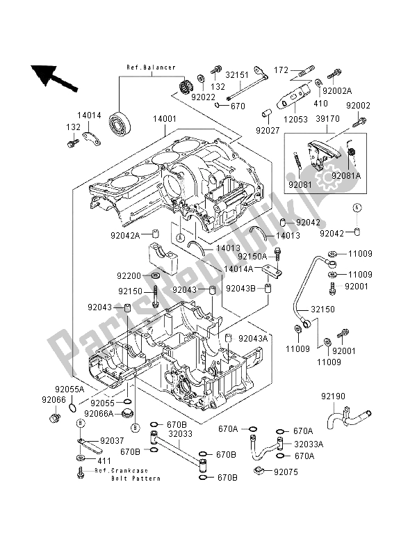 Todas las partes para Caja Del Cigüeñal de Kawasaki GPZ 1100 1996
