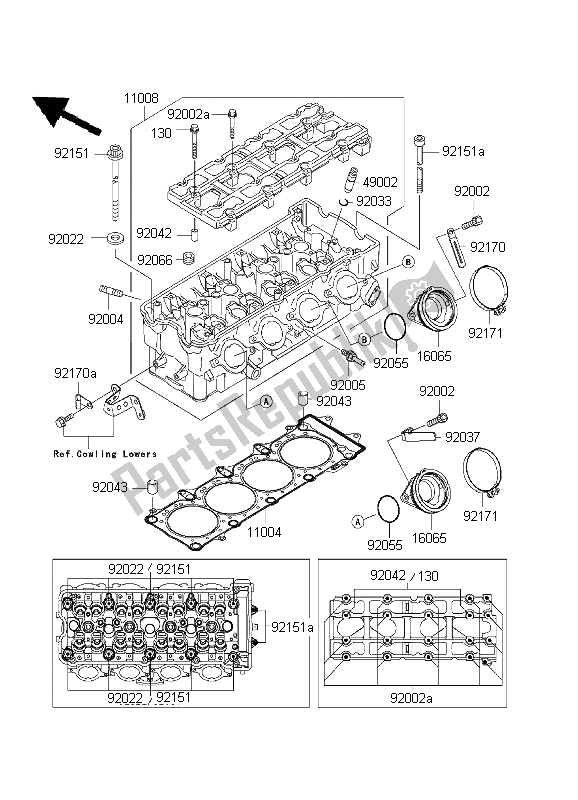 Tutte le parti per il Testata del Kawasaki Ninja ZX 12R 1200 2001