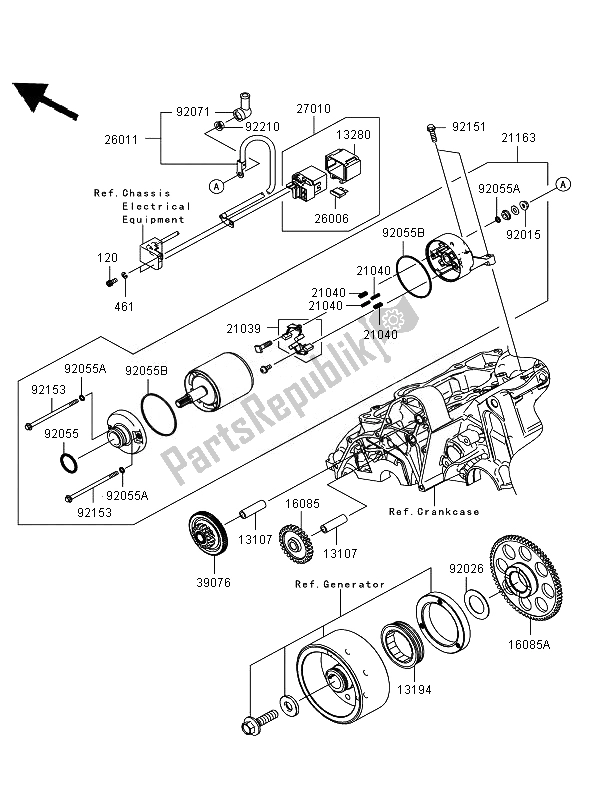 All parts for the Starter Motor (er650ae046805 ) of the Kawasaki ER 6N ABS 650 2007